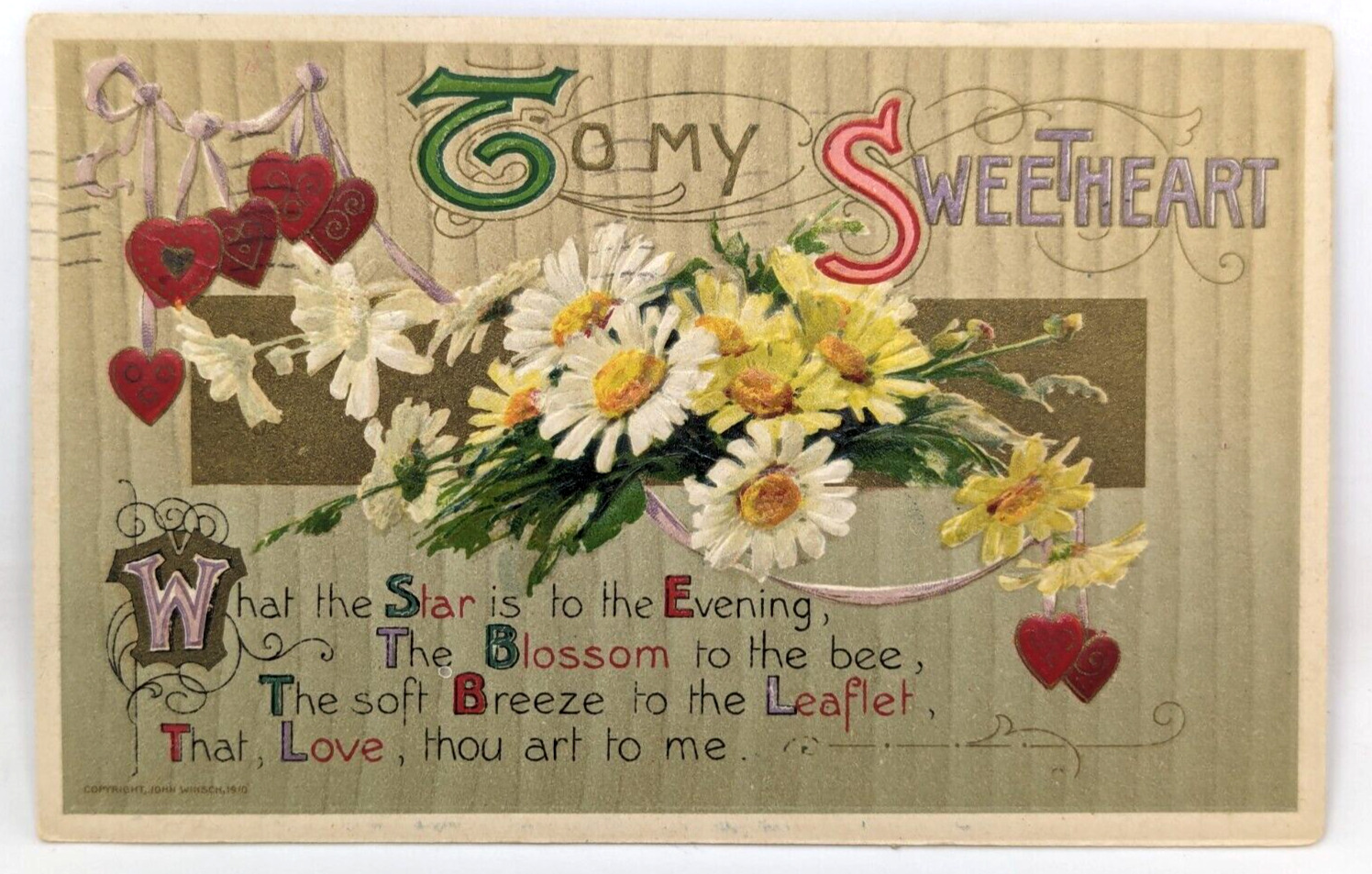 Antique 1915 John Winsch Sweetheart Valentines Embossed Floral Postcard OC23