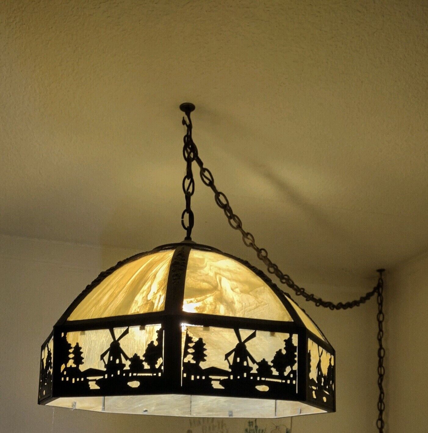Antique 1920’s Slag Glass Hanging Lamp