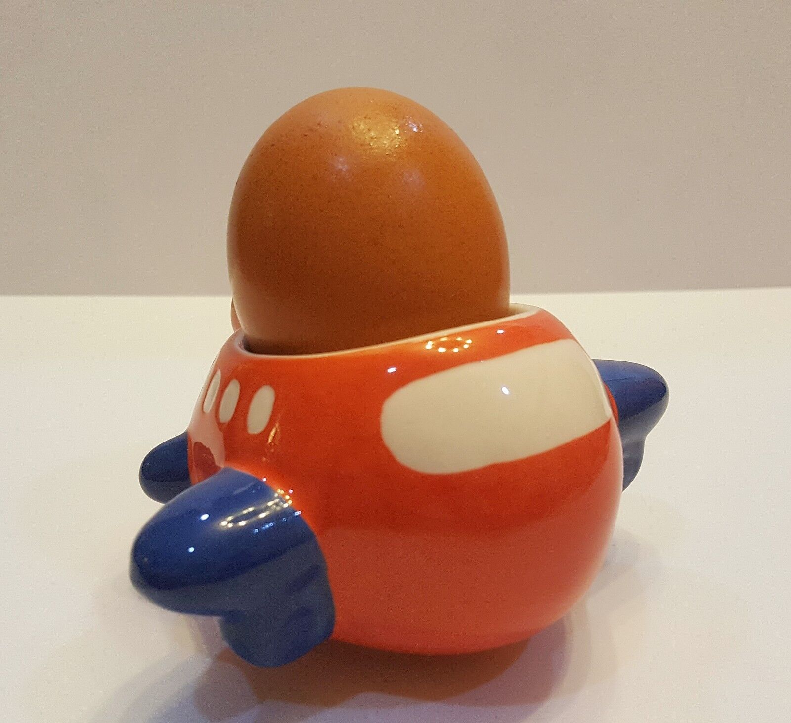 Orange Air Plane Egg Cup Figurine Lovely Thai Ceramic Kitchenware Collect Home