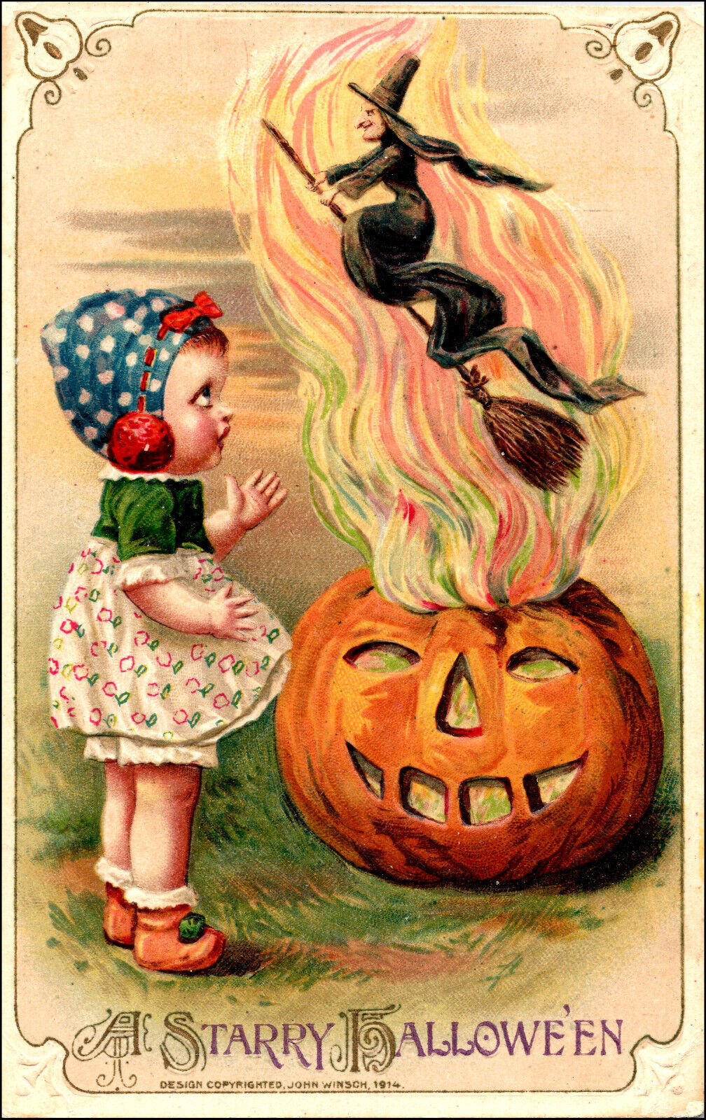 Rare 1914 Halloween Postcard, Schumaker & Winsch \
