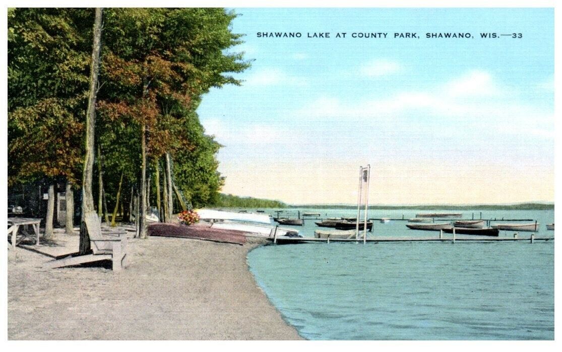 Vintage Shawano Wisconsin Lake at County Park Postcard - P39 