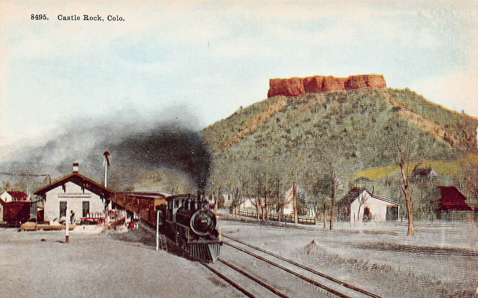 Castle Rock CO Colorado Train Railroad Station Depot Railway Vtg Postcard A39