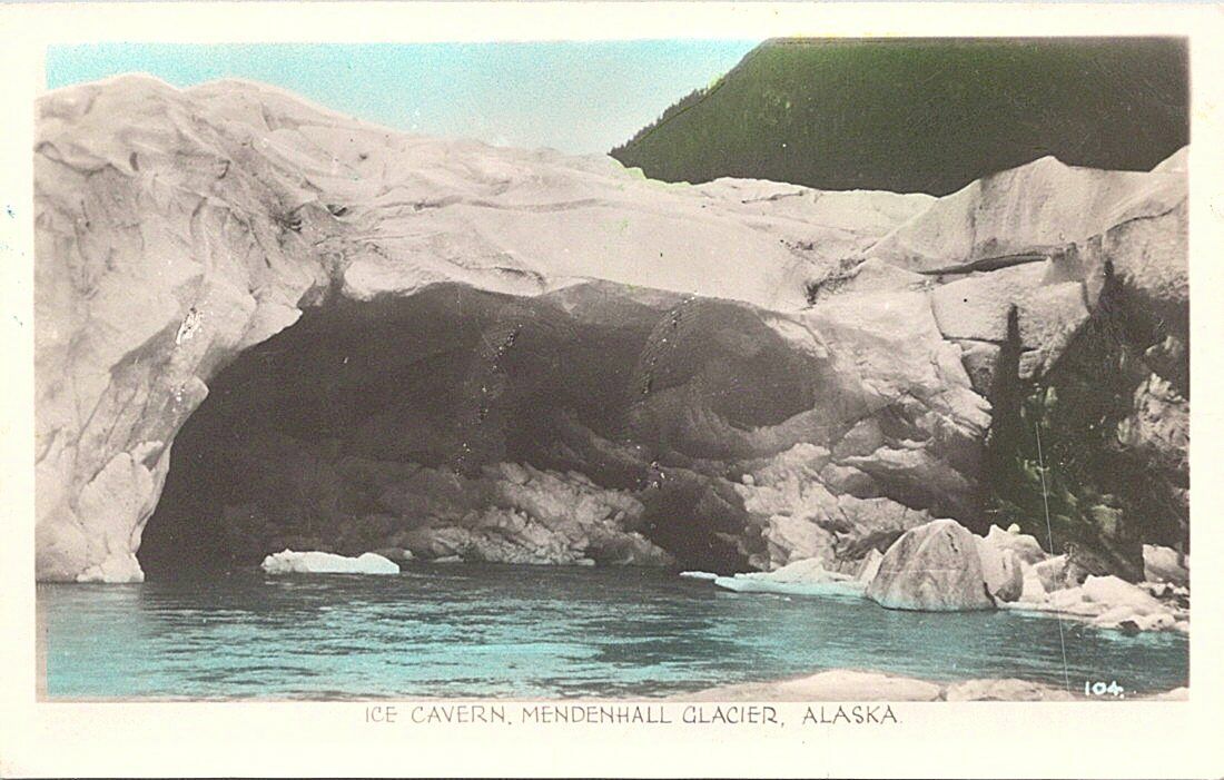 RPPC Mendenhall Glacier AK View of Ice Cavern 1950s era