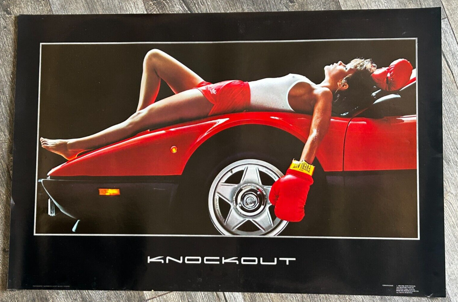 FERRARI Boxer Car Hot Girl Vintage Poster Knockout 1984 Sexy Babe Mancave Garage