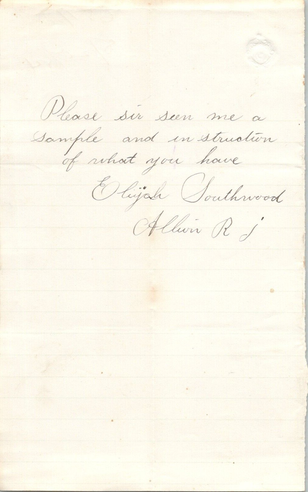 Handwritten Letter Elijah Southwood Albion RI Rhode Island 1884 Paper Ephemera