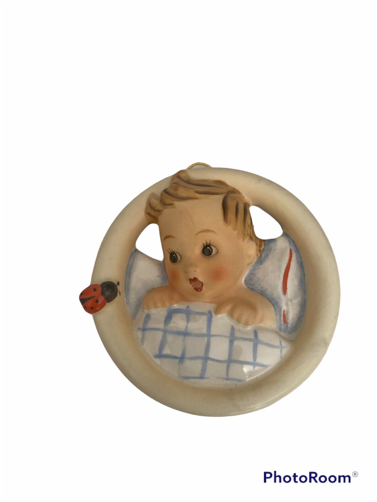 Goebel Hummel Child in Bed Ceramic Wall Plaque 137 Baby Gift Shower RARE SIGNED