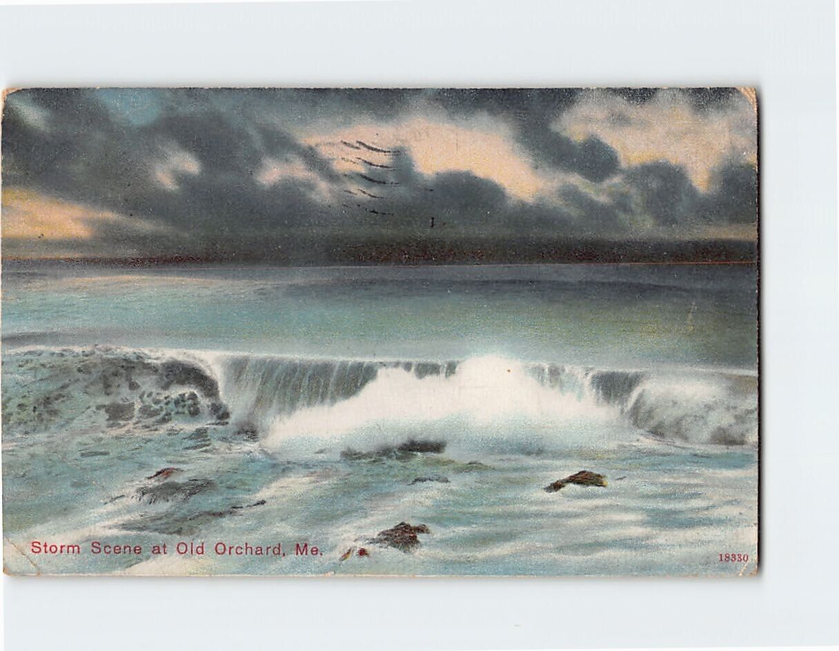 Postcard Storm Scene at Old Orchard, Maine