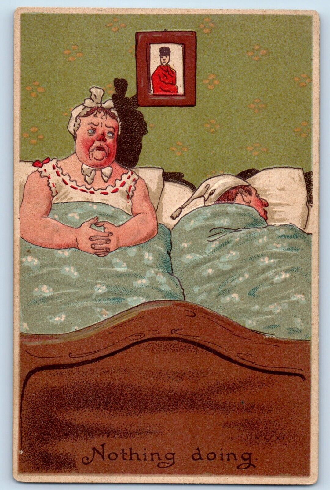 c1910\'s Postcard Couple Fighting On Bed Nothing Doing Embossed Antique Unposted
