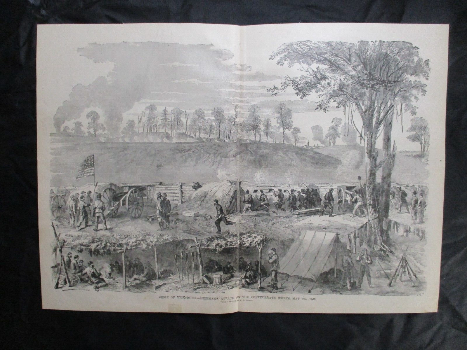 1885 Civil War Print - Sherman Attacks Confederate Works at Vicksburg, Miss.