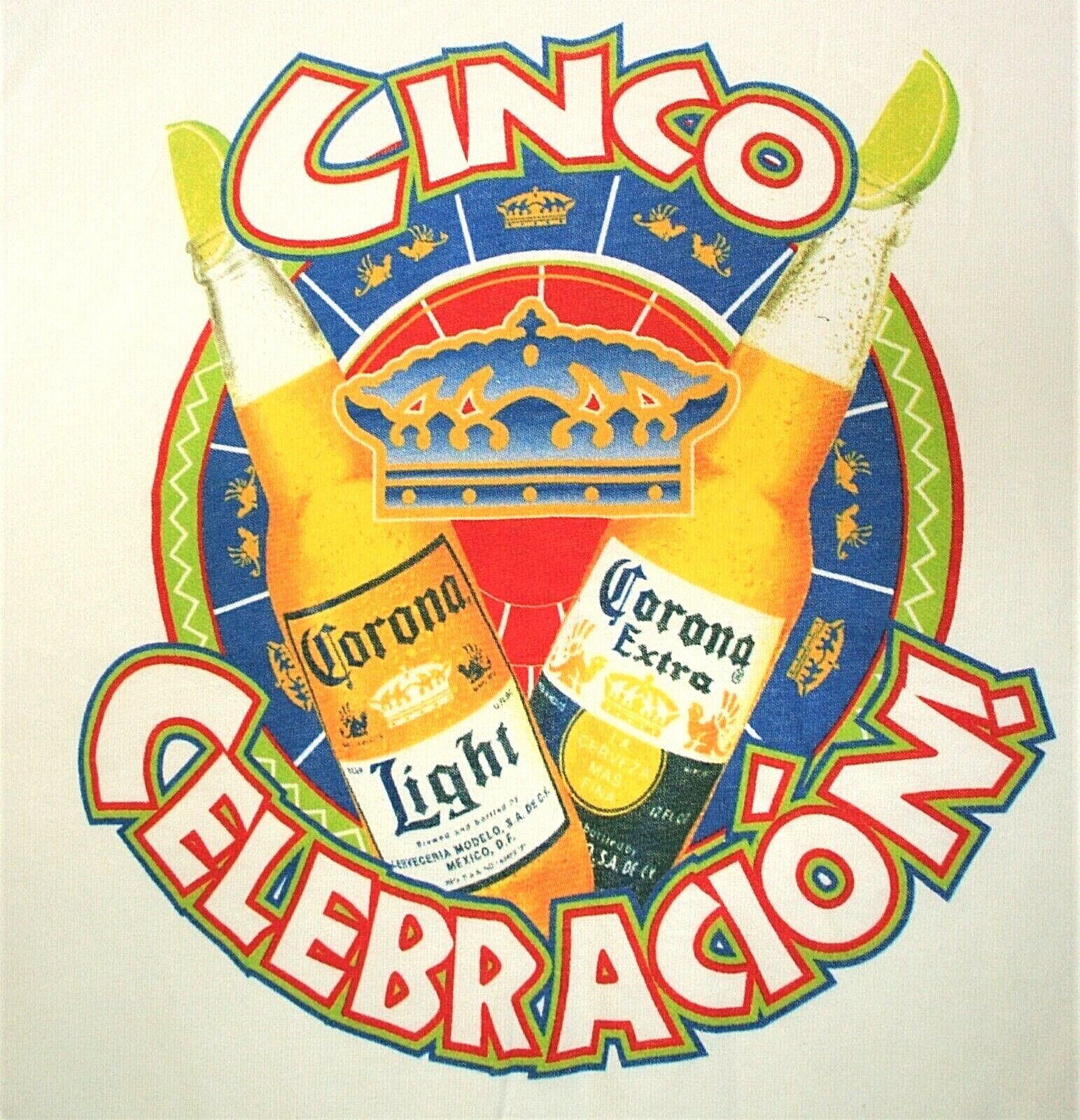 Corona Light Extra Cinco De Mayo Celebracion Beer Graphic T-Shirt New NOS Sz XL