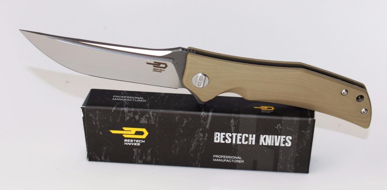 Bestech Knives BG05C-2 Scimitar Knife Beige G-10 Handle Gray/Satin D2 Plain Edge