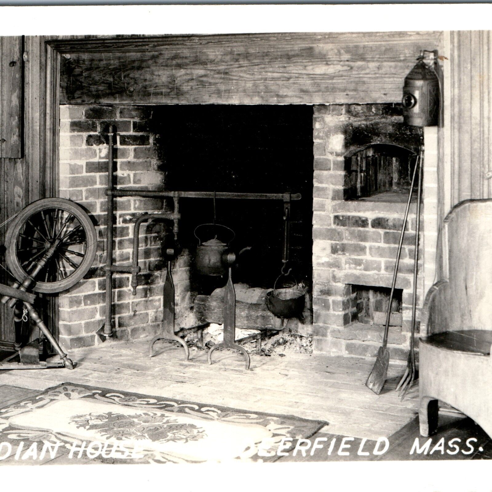 c1910s Deerfield, MA Old Indian House RPPC Fireplace Antiques Real Photo PC A258