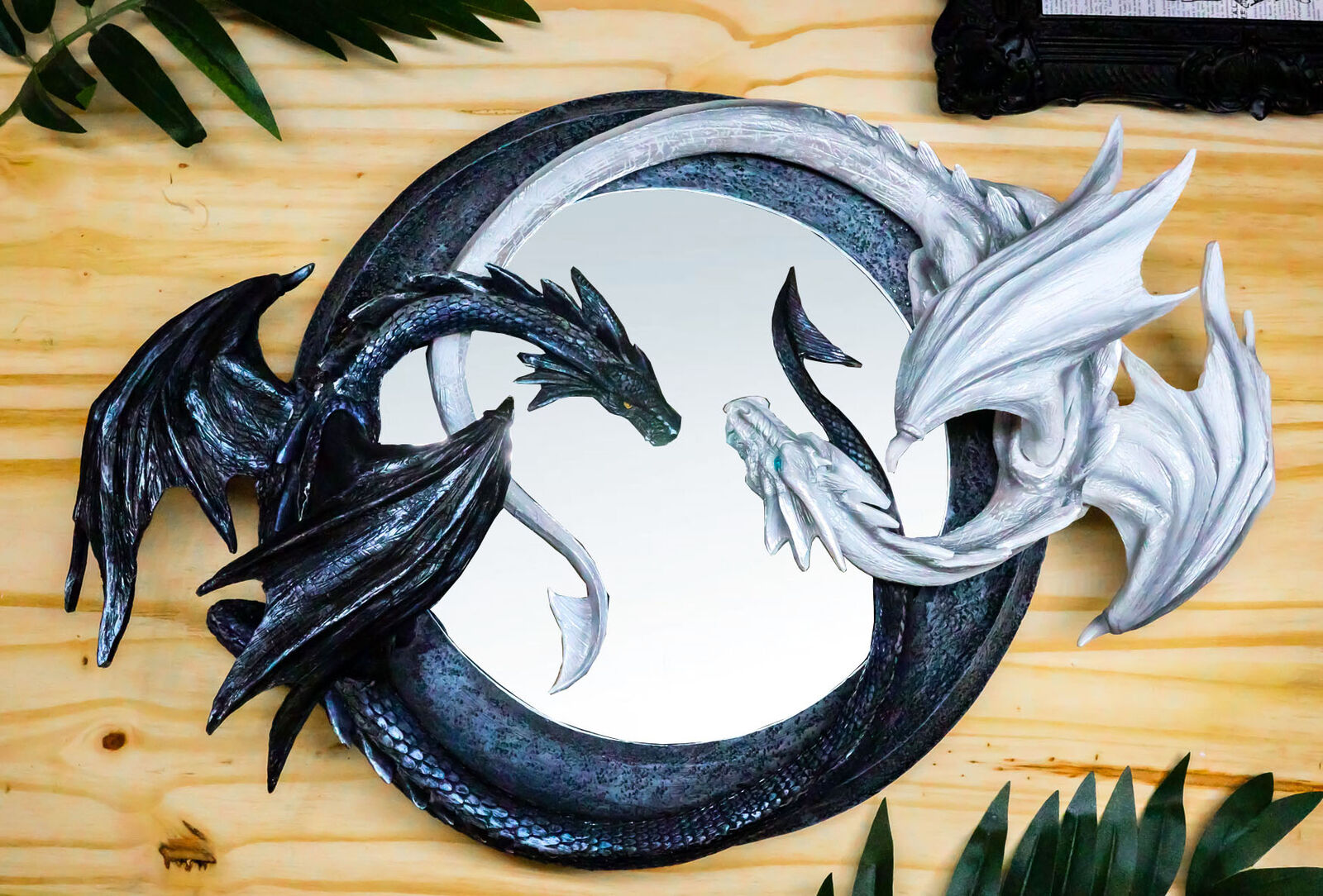 Ebros Feng Shui Ying Yang Day Night Twin Nemesis Dragon Round Wall Mirror Plaque