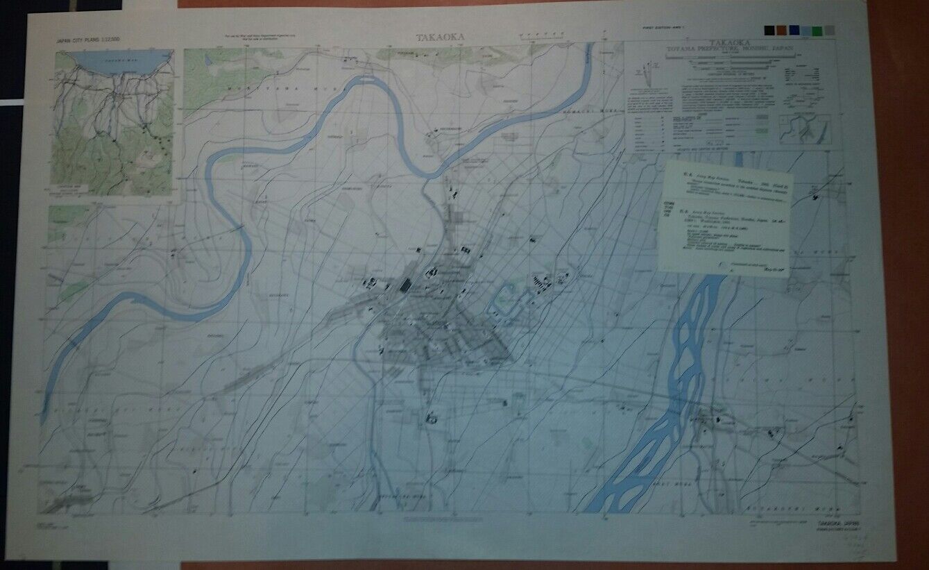 1945 US Army Map City Plan of Takaoka, Toyama Prefecture, Honshu, Japan 1:12,500
