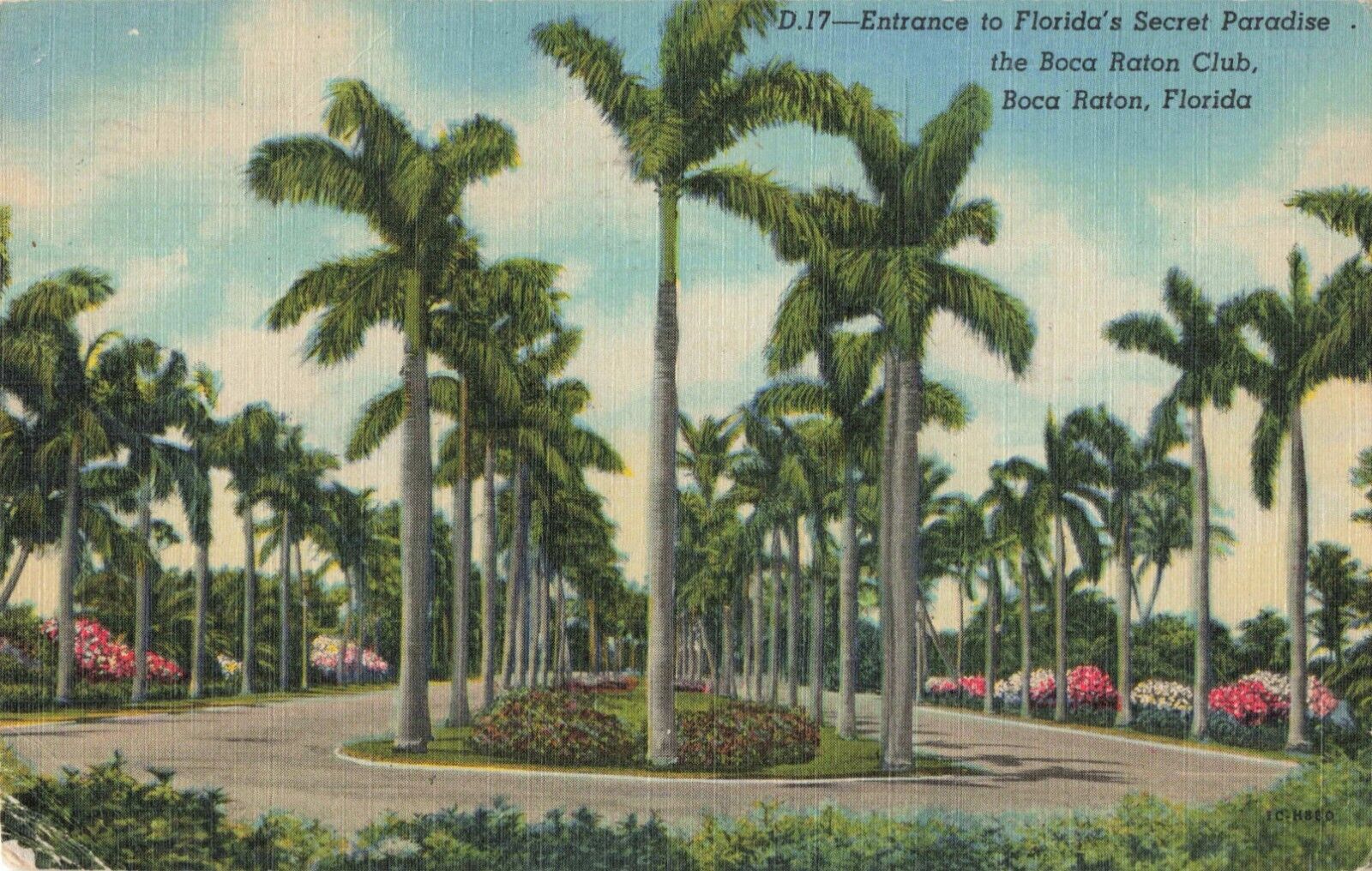 Boca Raton Florida, Boca Raton Club Palm Lined Entrance, Vintage Postcard