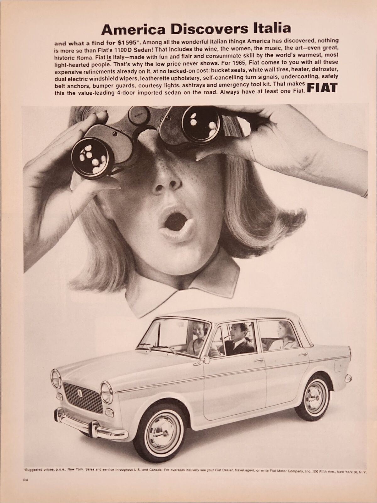 1964 Print Ad Fiat 1100 D Sedan 4-Door Cars Imported from Italy