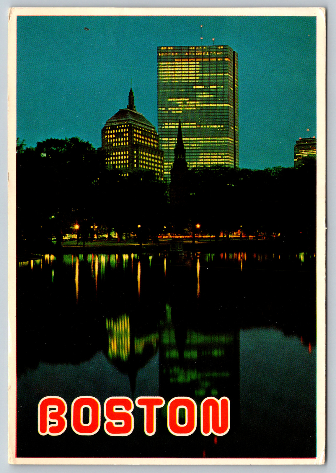 c1970s Boston Massachusetts Hancock Building At Dusk Garden Vintage Postcard