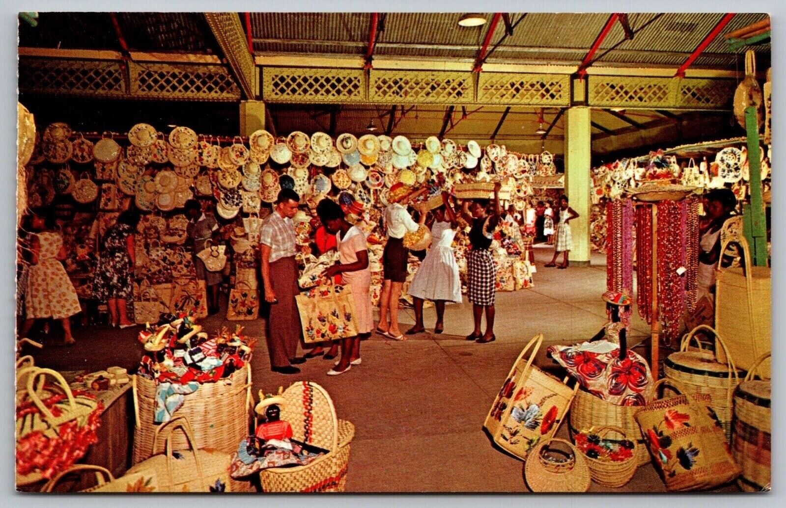 Straw Section Victoria Crafts Market Kingston Jamaica Interior Vintage Postcard