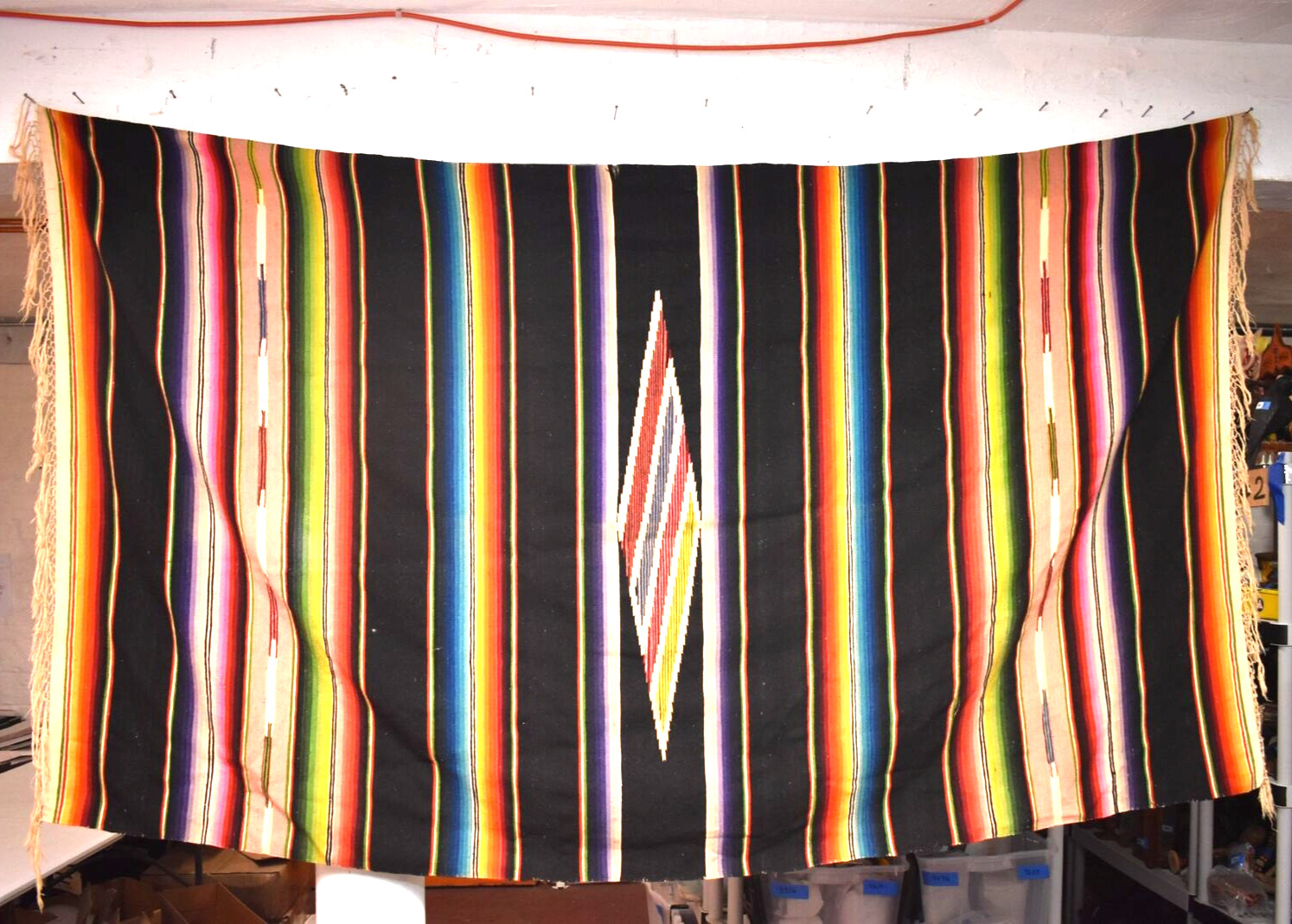 ANTIQUE VINTAGE MEXICO Mexican Saltillo Serape Wool Blanket Textile