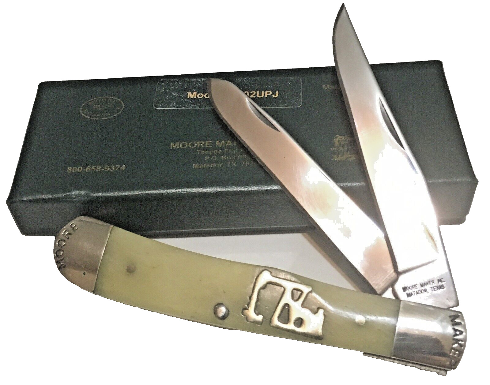 Moore Maker  Pump Jack Trapper Knife Model #5202UPJ White Bone 2015 U.S.A.