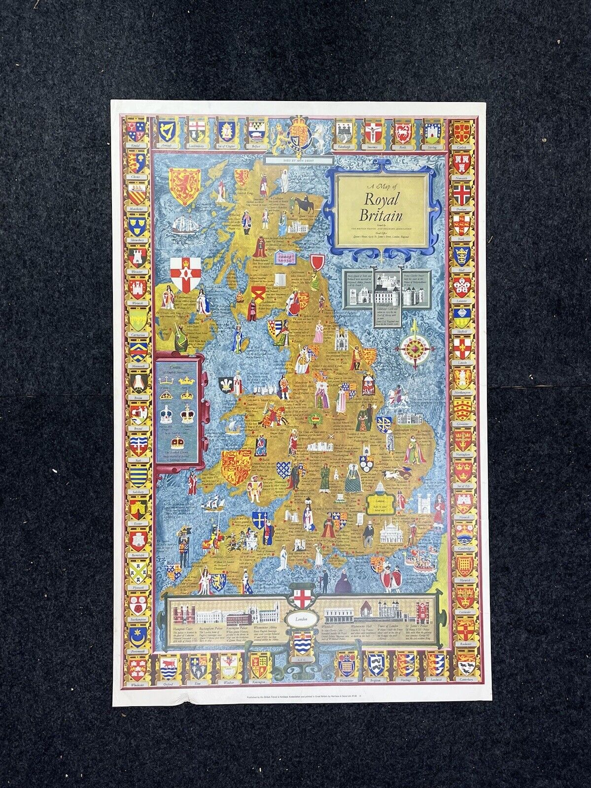 1950s Vintage Map of Royal Britain -The British Travel and Holiday