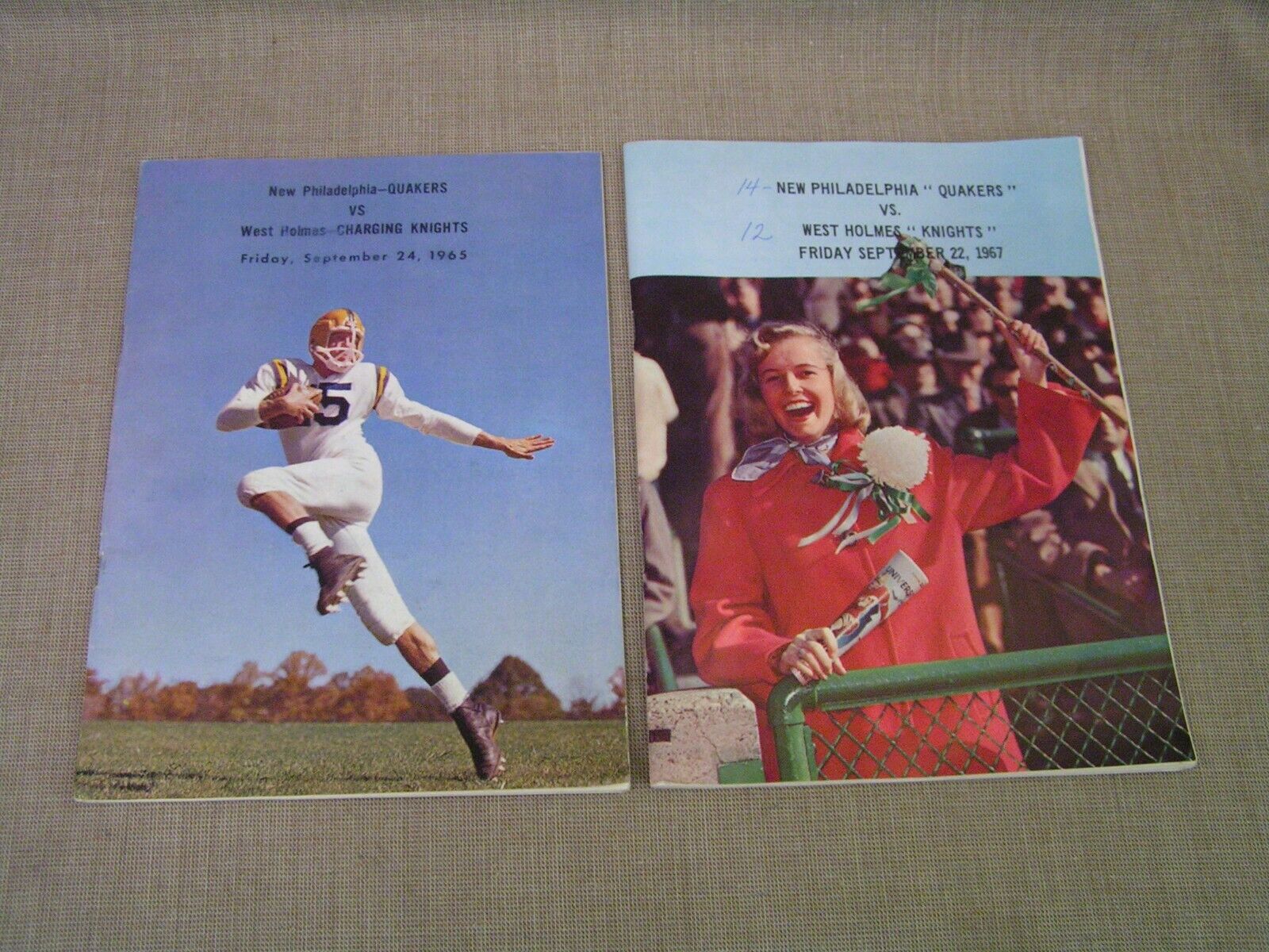 (2) 1965 & 1967 New Philadelphia Ohio Quakers Football Game Program Magazines