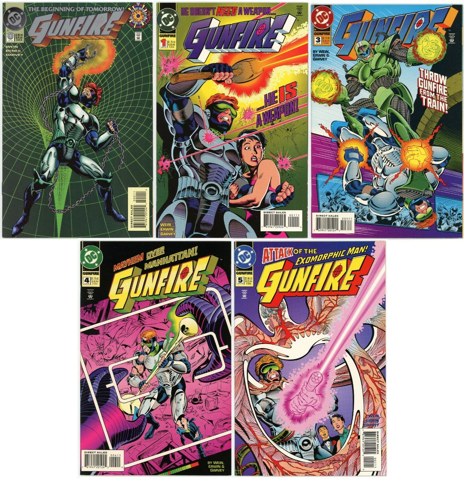 GUNFIRE #0 1 3 4 5 (1994) Lot of 5 NM DC Comics • Len Wein • Steve Erwin