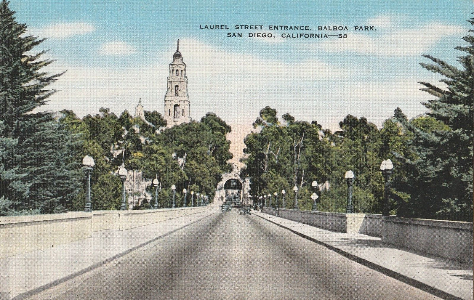Vintage Postcard Laurel St. Entrance Balboa Park San Diego, California Unposted