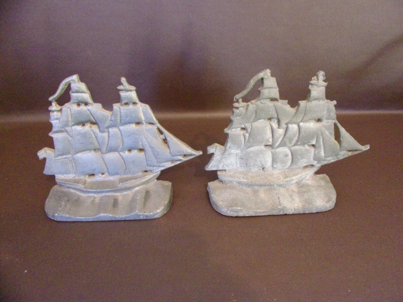 Vintage Cast Metal Sailing Ship Bookends Set Of Two