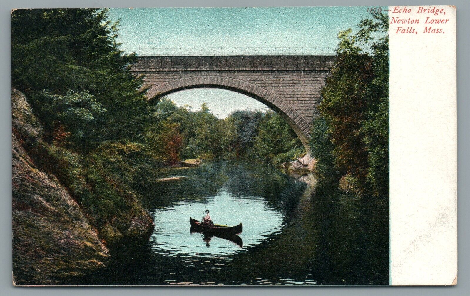 Echo Bridge Newton Lower Falls Mass Canoe Undivided Back Vintage Postcard