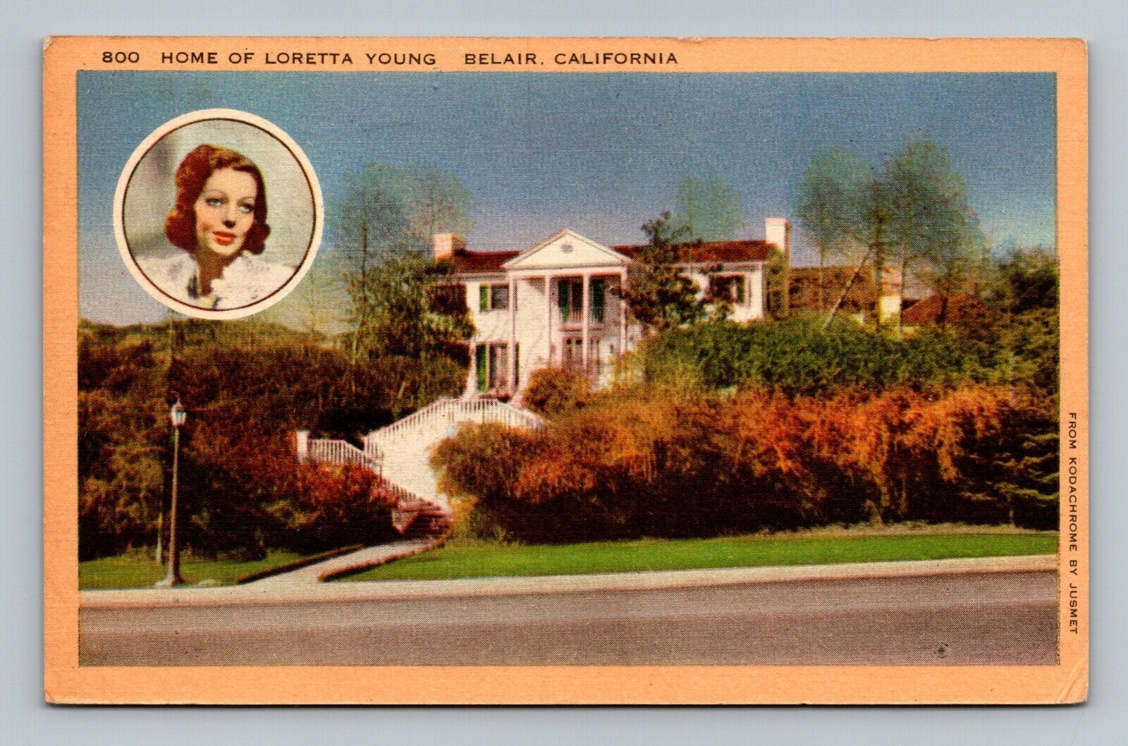 Postcard CA Belair California Home of Loretta Young