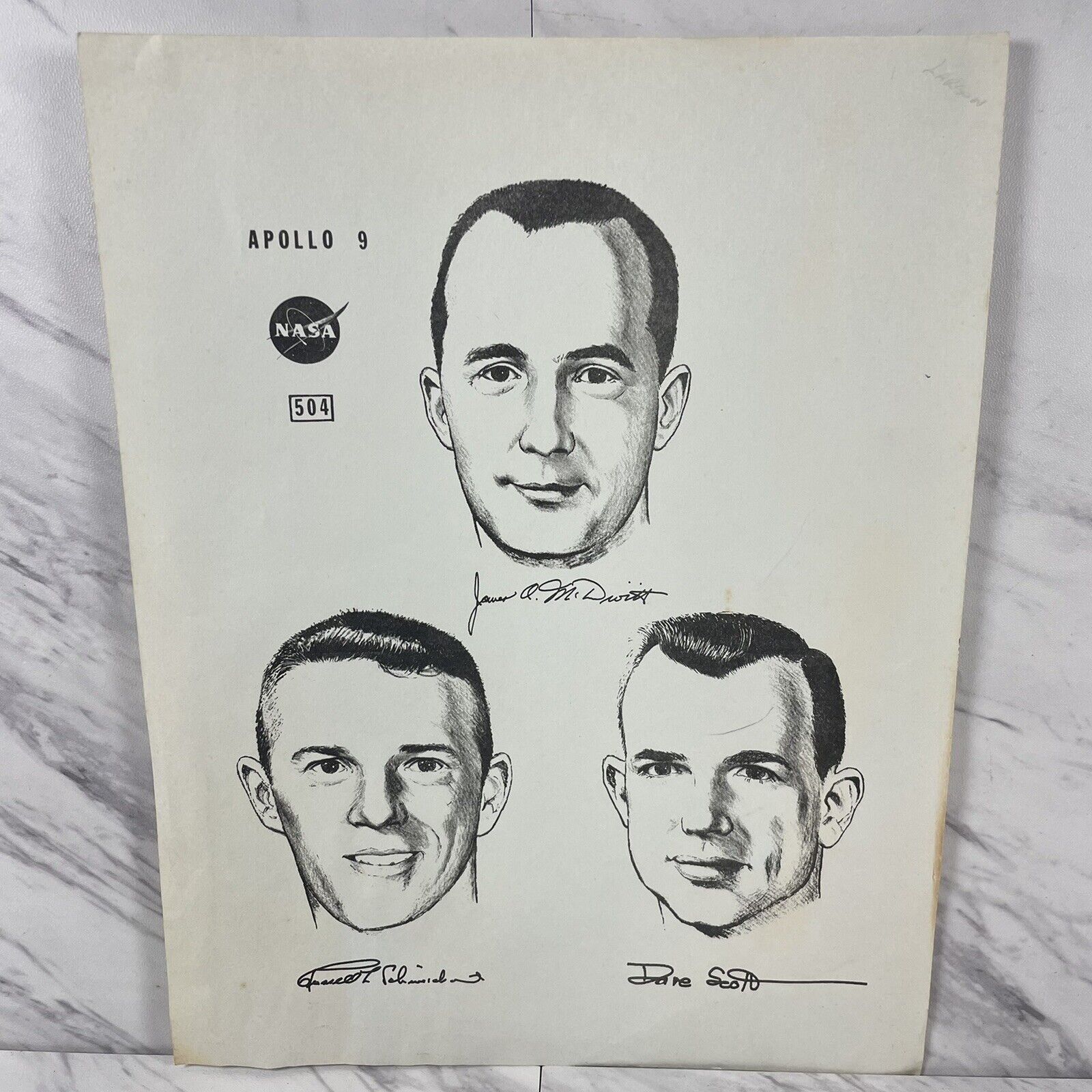 Original NASA Apollo 9 Astronauts Drawings 1969 Moon Landing James McDivitt 8x10