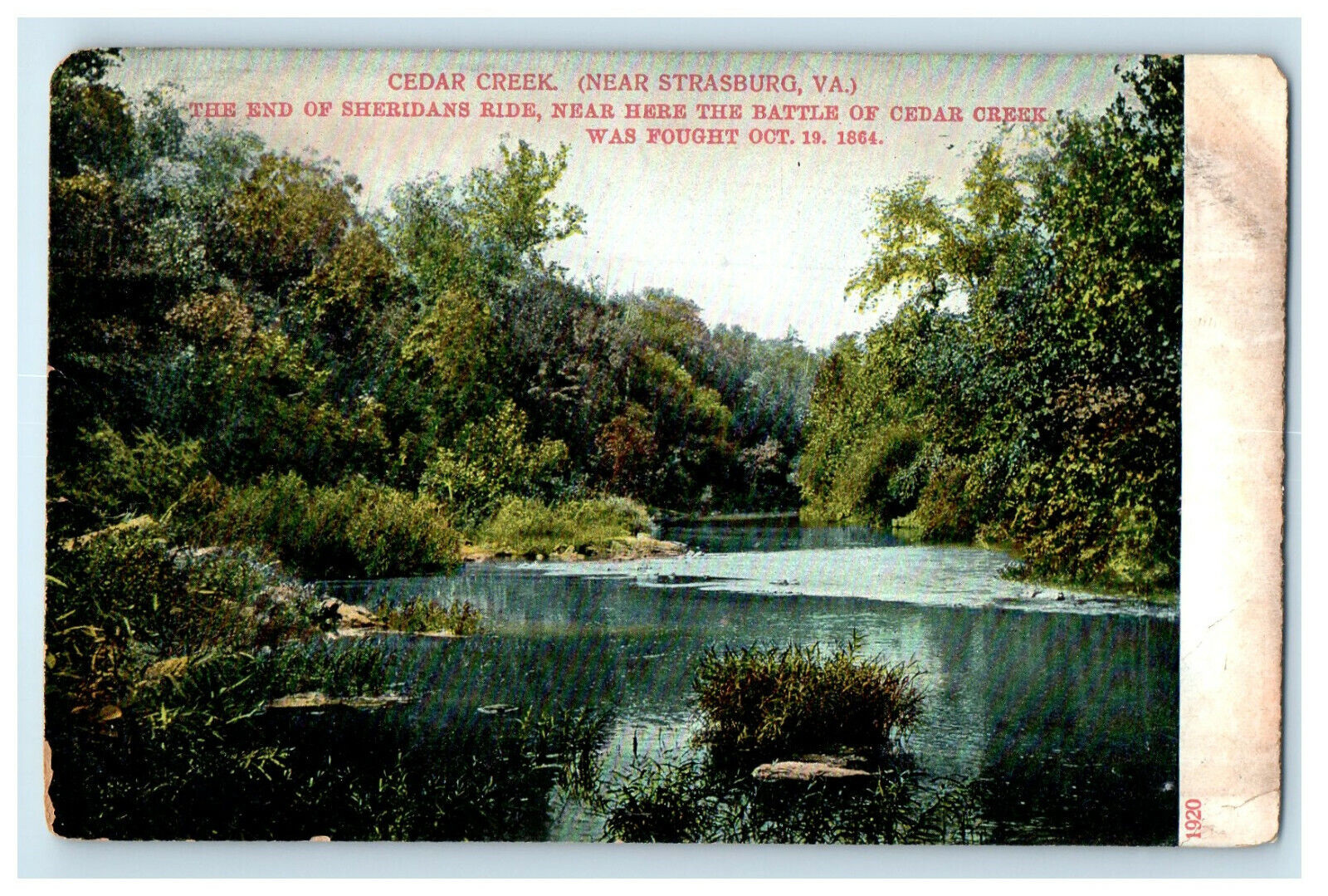 c1905 End of Sheridans Ride, Cedar Creek, Near Strasburg, Virginia VA Postcard