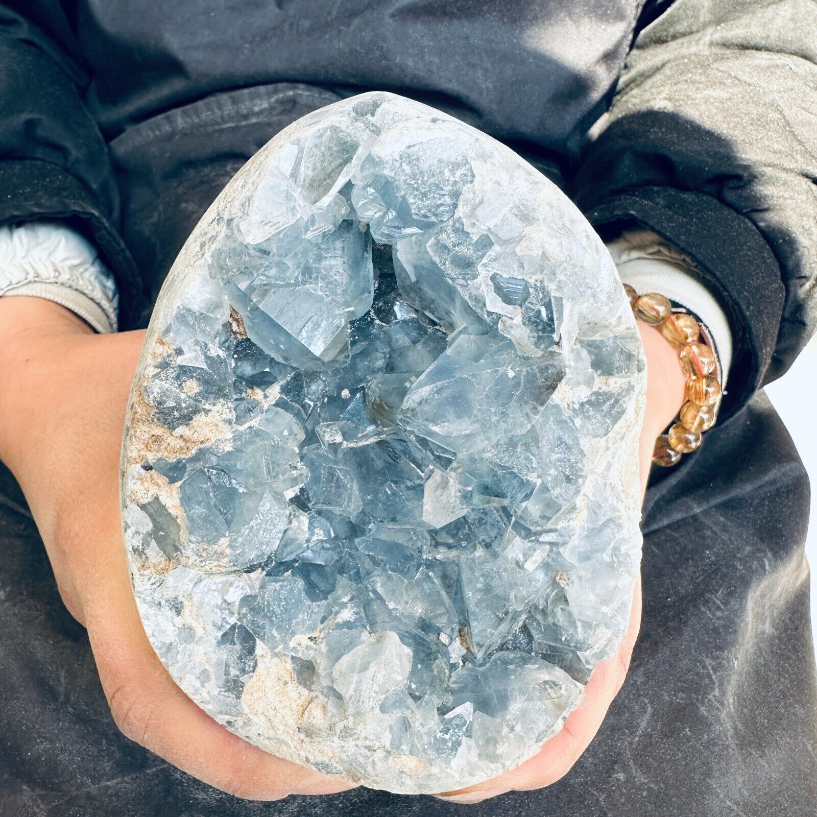 5.28LB Natural Beautiful Blue Celestite Crystal Geode Cave Mineral Specim 2400g