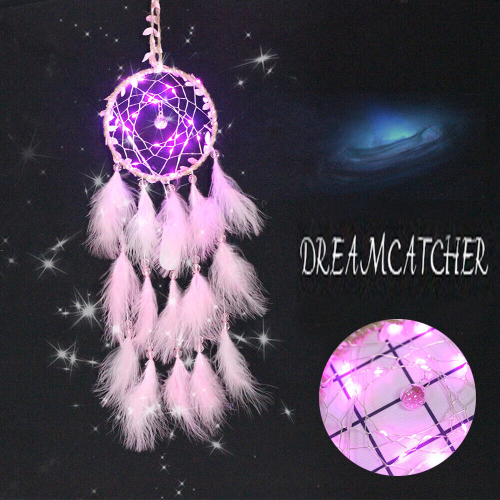 LED Dream Catcher Hanging Wall Catchers Feather Handmade Home Decor Girls Gift