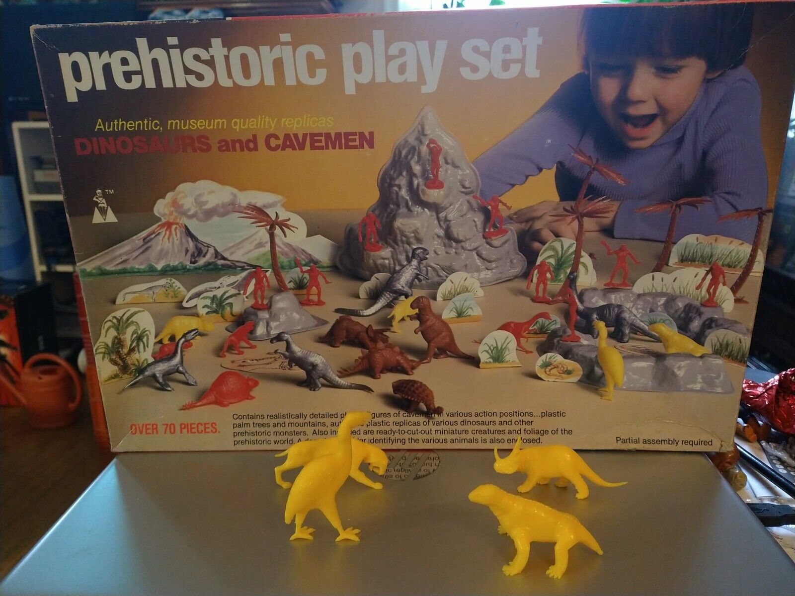 Vintage 1980s Prehistoric Playset Lot of 4 Yellow Dinosaurs 