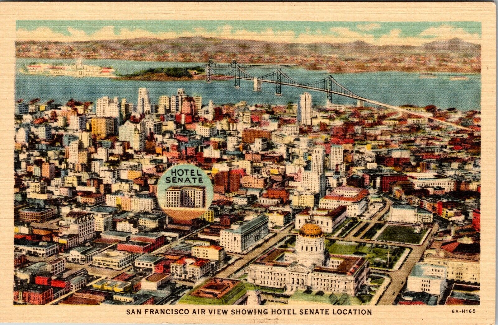 San Francisco Air View Showing Hotel Senate Location Vintage Postcard