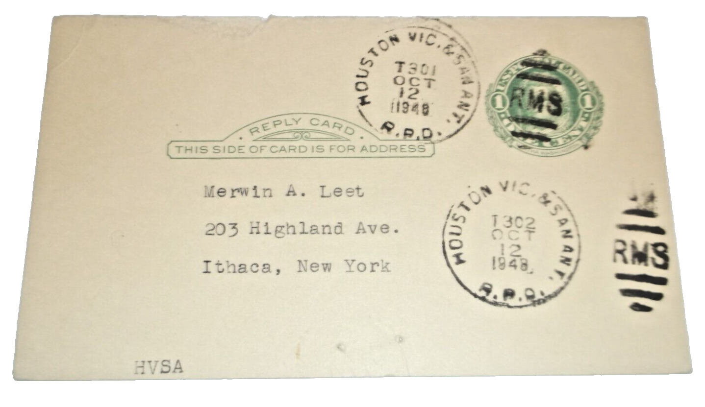 1948 SOUTHERN PACIFIC HOUSTON VICTORIA & SAN ANTONIO TRAIN #301 RPO POST CARD