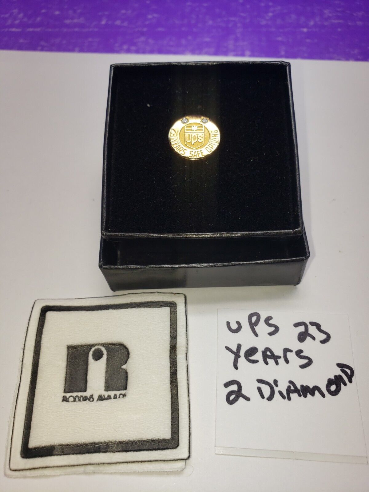 23 Year Safe Driver UPS Employee Service Award Pin 2 Diamonds Tie Tack 1/10 10K