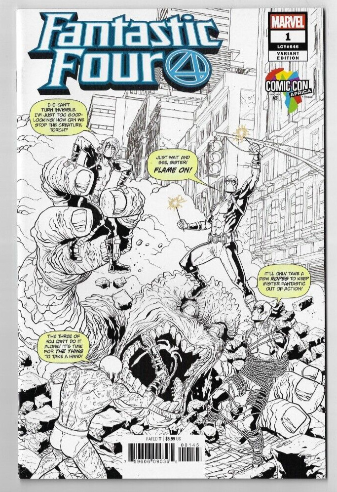 rare Fantastic Four 1 Africa ComicCon DEADPOOL B&W variant 2018 NM BIANCHI DOOM