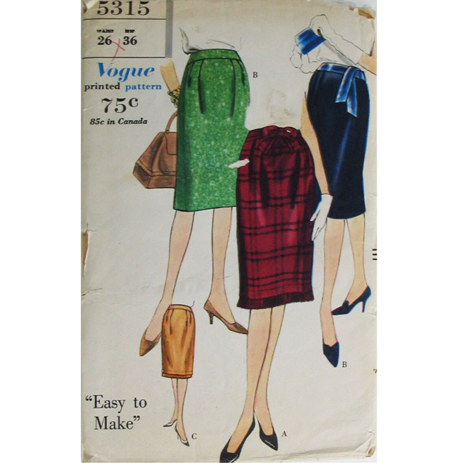 Vintage 1961 Vogue 5315 Skirt Sewing Pattern, 26\