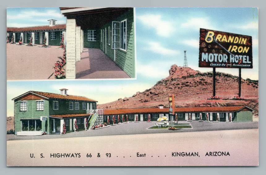Brandin Iron Motel ROUTE 66 Kingman Arizona ~ Vintage Highway Advertising ~1950s