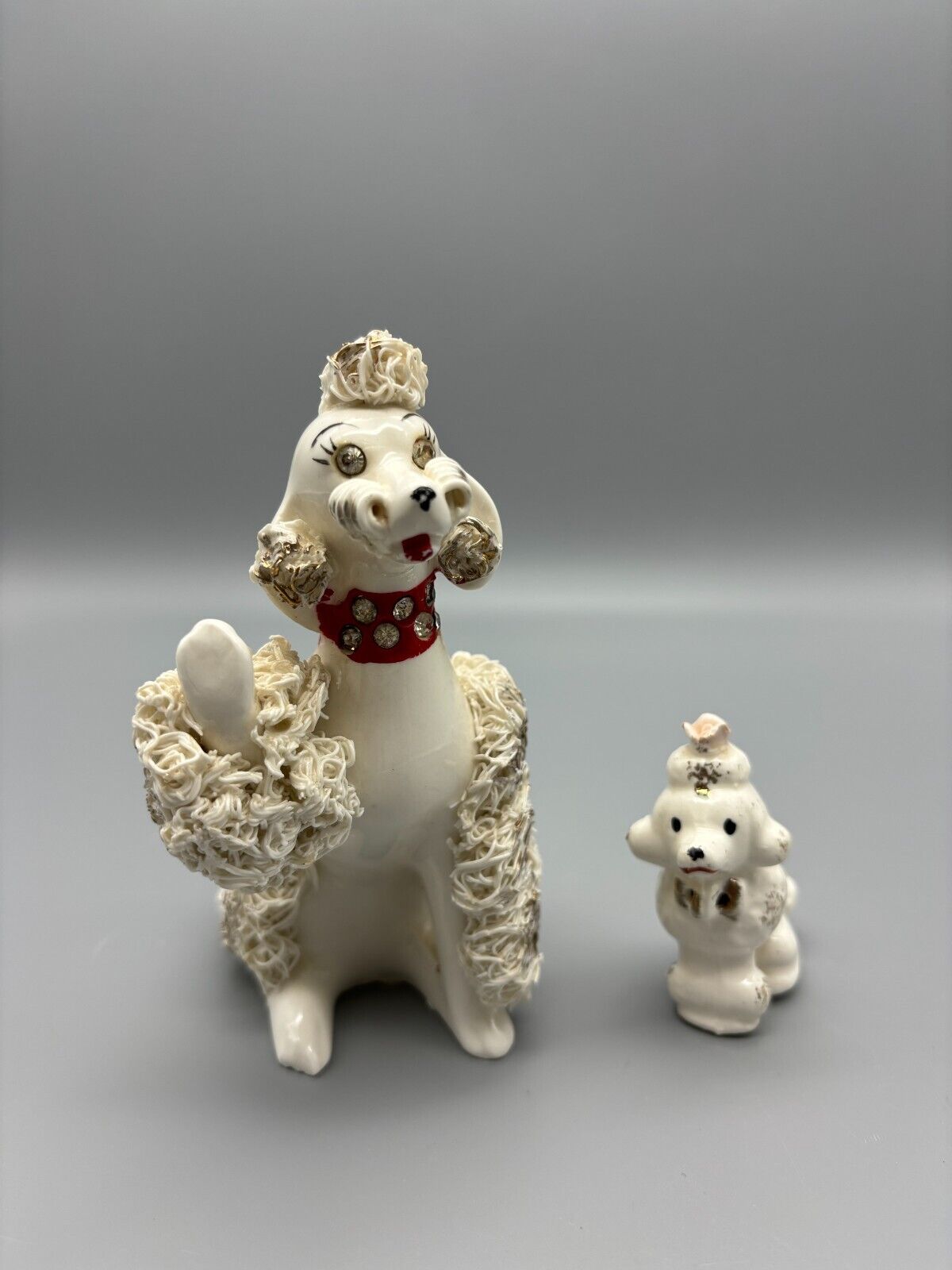 Vintage ~ White Porcelain Spaghetti French Poodle with Puppy 