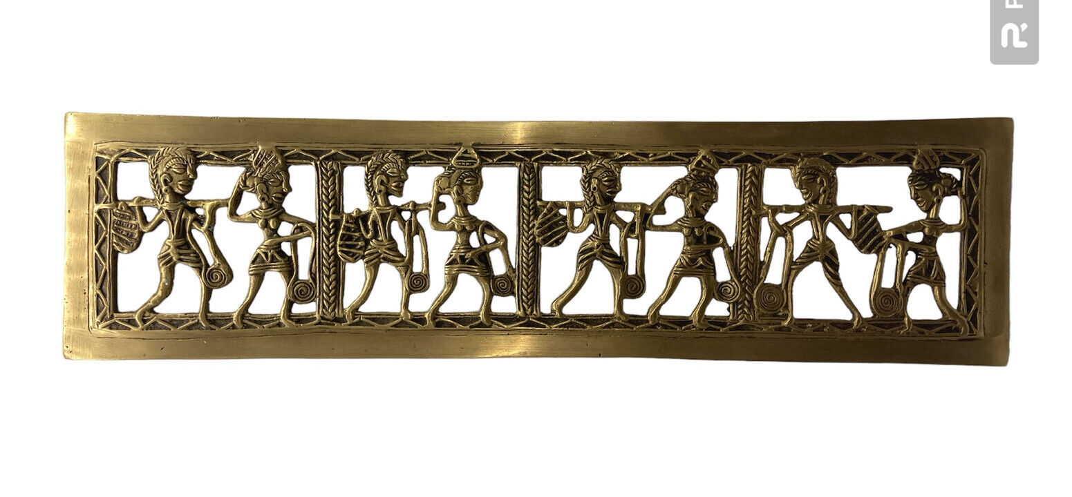 Large Story Brass DHOKRA WALL ART | Decorative Tribal Dokra Figure 14”x3-3/4”