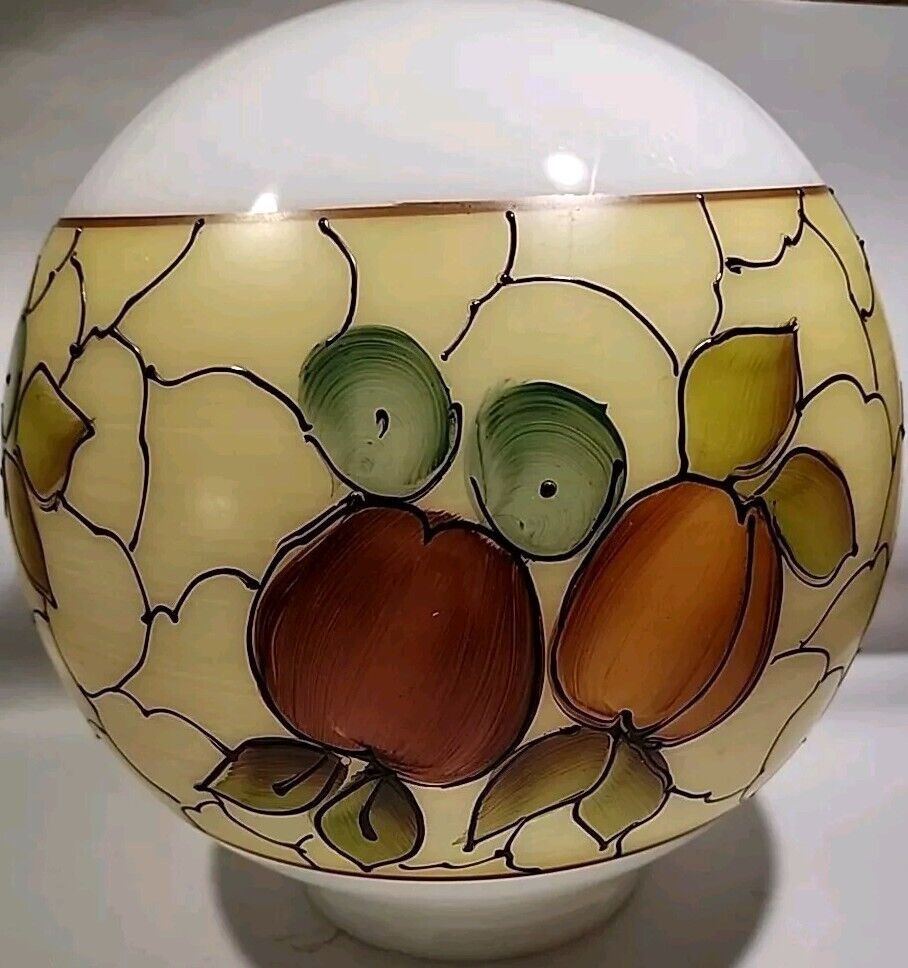 Hand Painted Glass Globe Shade With Metal Overlay Vtg Rare