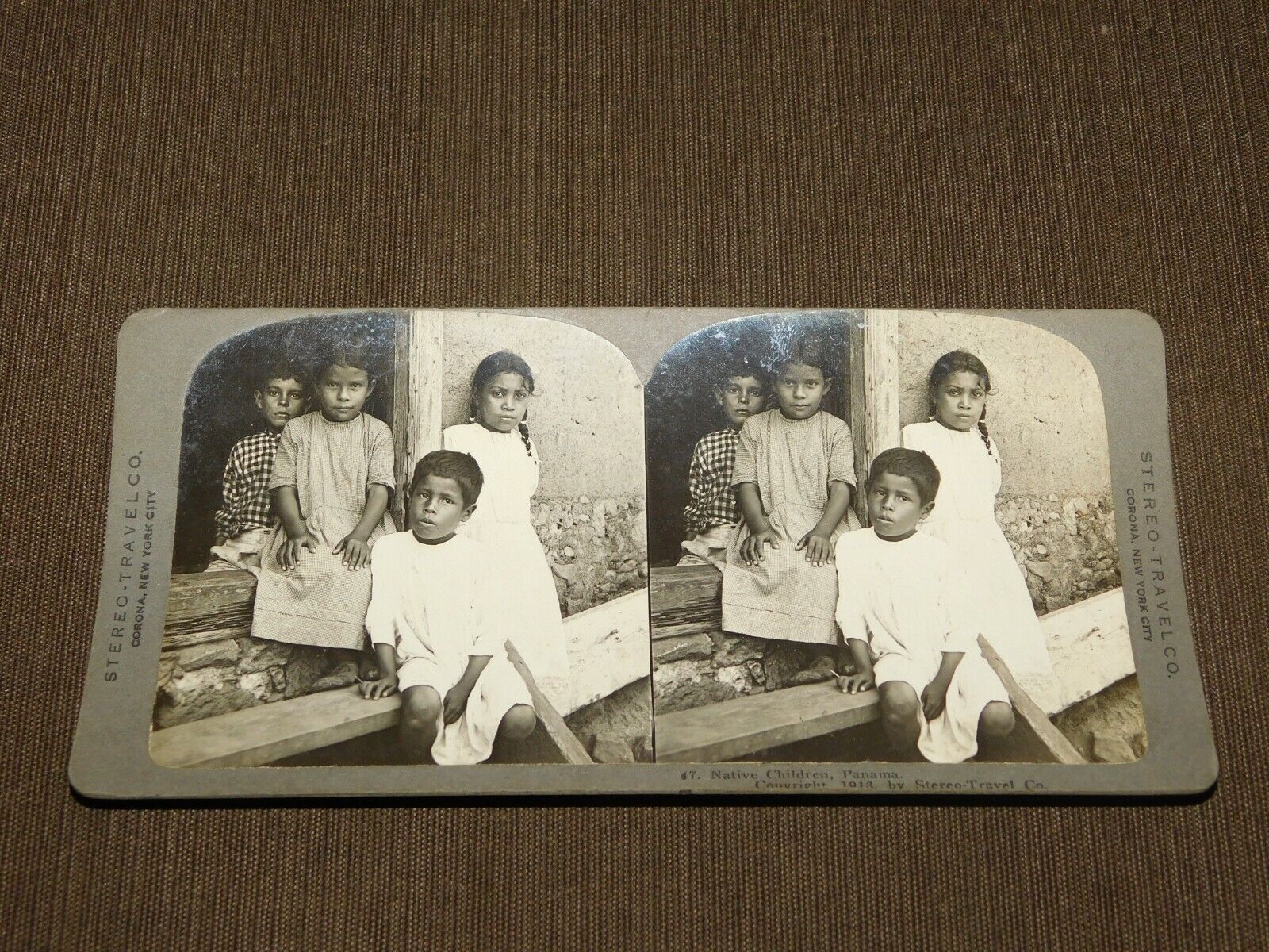 VINTAGE STEREOVIEW STEREOSCOPE CARD 1913 NATIVE CHILDREN PANAMA
