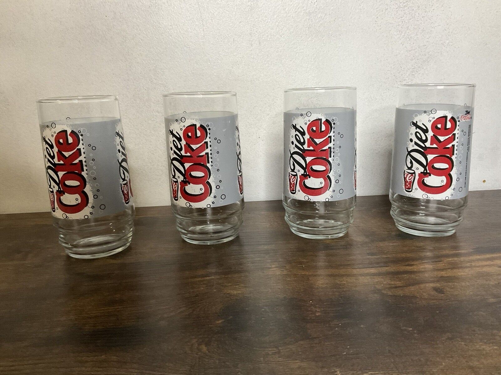 Set Of 4 1997 Vintage Diet Coke Drinking Glasses, 16 Ounces