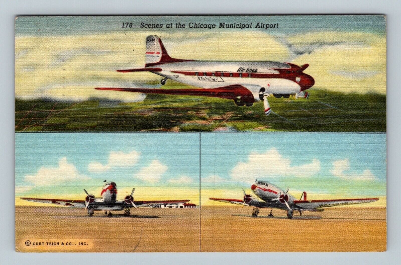 Chicago Municipal Airport IL  c1944 WWII era Free Postage Vintage Postcard
