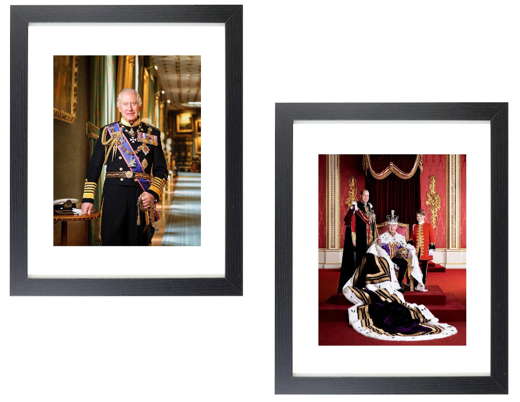 King Charles III Royal Coronation & in Uniform 2 Matted & Framed Picture Photos