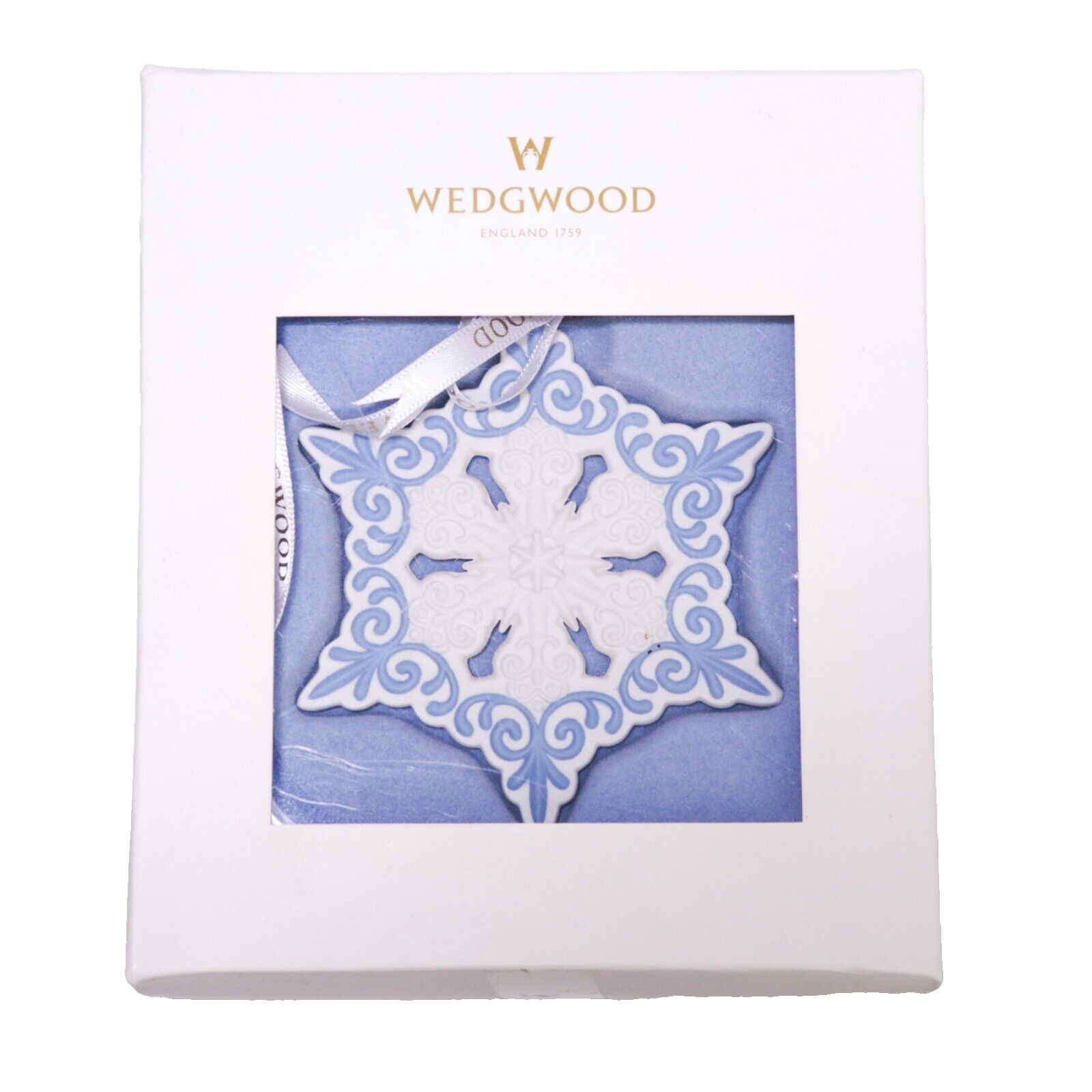 Wedgwood Blue & White Pierced Snowflake Christmas Tree Ornament from England